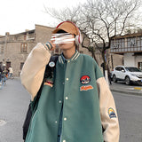 Varsity Jacket for Men Baseball Jackets Hong Kong Style Colorblock Baseball Uniform Loose Jacket