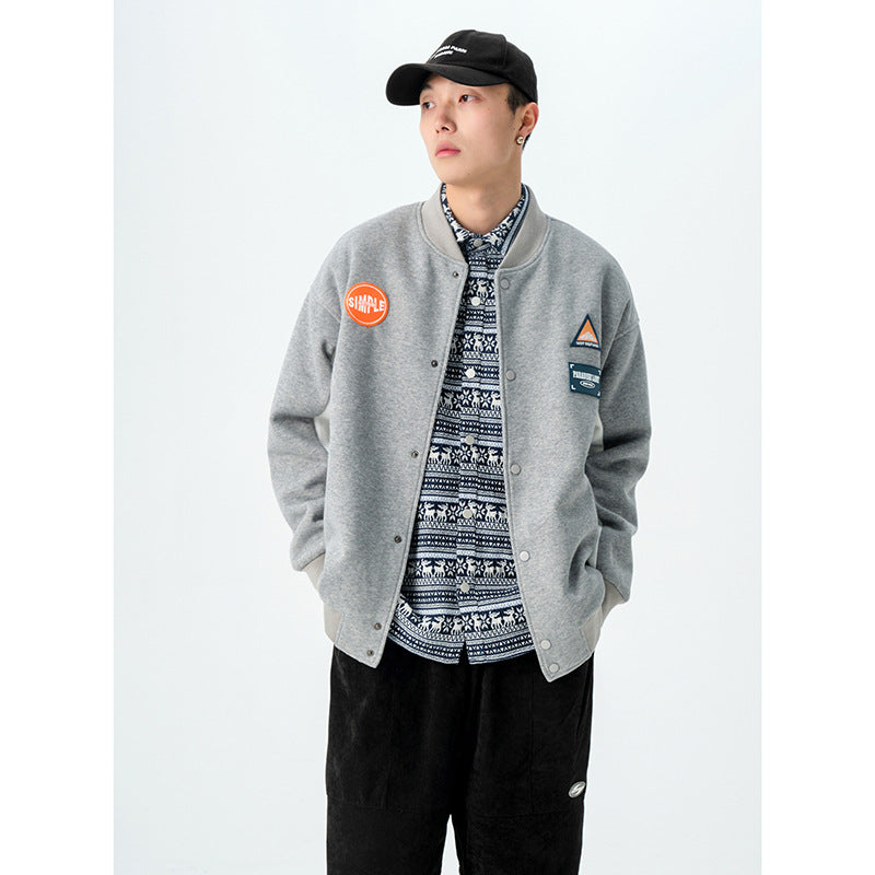 Men's Spring and Autumn plus Size Retro Sports Baseball Uniform Men's Loose Stitching Workwear Jacket Men's Jacket Men Shacket Men Jacket
