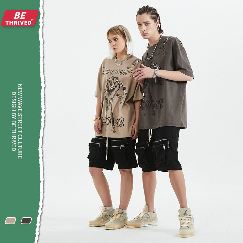 Men's Spring and Summer plus Size Loose Top Short-Sleeved Retro Sports T-shirt Men Top