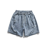 Men Pants Men's Clothes Summer Wear Vintage Men's Short Sleeve Leisure Washed-out Denim Full Printed Ripped Shorts