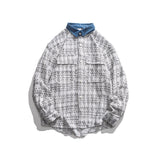 Men Shacket Long Sleeve Autumn Shirt Fall Fashion Color Contrast Stitching Collar Large Pocket Three-Color Shirt