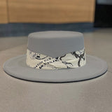 Cam Newton Hats British Woolen Flat Top Hat Women's Autumn and Winter Pattern Ribbon Retro Fedora Hat