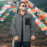 Men plus Size Coats plus Size Stripe Thickening Shirt Jacket Early Autumn Coat