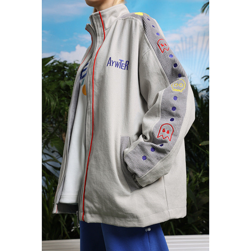 Men's Spring Fashion Brand Stand Collar Jacket Men's Stitching Loose Large Size Sports Retro Trendy Jacket Men's Men Jacket