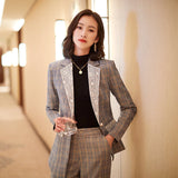 Women Pants Suit Uniform Designs Formal Style Office Lady Bussiness Attire Plaid Casual Two-Piece Suit Business Suit