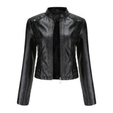Hot Pink Motorcycle Jacket Rivet Leather Women's Short Spring and Autumn Jacket Long Sleeve Women's Coat