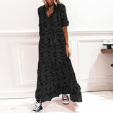 Red Peasant Dress V-neck Loose Casual Skull Mid-Sleeve Long Autumn Women's Dress