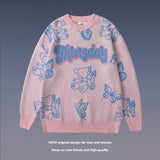 Men Fall Outfits Hip Hop Bear Jacquard Loose-Fitting Pullover Sweaters Coat