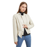 Studded Jackets Leather Clothing with Stand Collar Women's Solid Color Jacket Women's Spring and Autumn Coat Women's Clothing