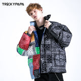 Men Fall Outfits Color Stitching Thickened Bread Coat Loose Cotton Jacket Coat