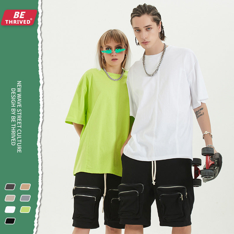 Men's Summer Large Size Loose Retro Sports Top Short Sleeve Solid Color T-shirt Men's Men Top