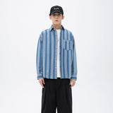 Men Shacket Long Sleeve Autumn Shirt Spring Striped Shirt Long Sleeve Students' Top Outerwear Men