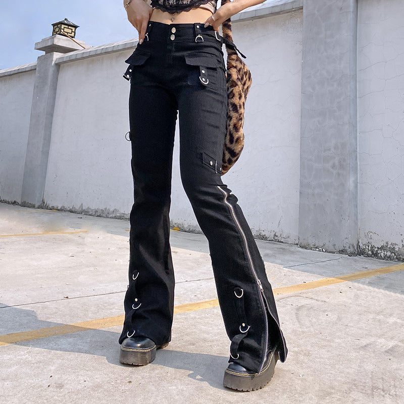 Low Rise Jeans Winter Sexy Low Waist Metal Buckle Zipper Slim Fit Jeans