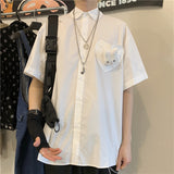 Harajuku Clothing Summer Pocket Male Loose Short Sleeve Shirt