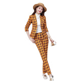 Women Pants Suit Uniform Designs Formal Style Office Lady Bussiness Attire Plaid Fall/Winter Fashion Waist Trimming Slimming Suit Pant Two-Piece Set