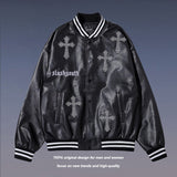 Men Fall Outfits Baseball Uniform Jacket Pilot Leather Jacket