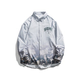 Men Shacket Long Sleeve Autumn Shirt Autumn Leisure Shirt Fashionable Neutral Printing Lapel Shirt