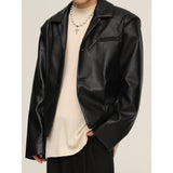 80's Leather Jacket Black Leather Coat Coat Men's Loose Temperament Short and Simple Casual Jacket Top