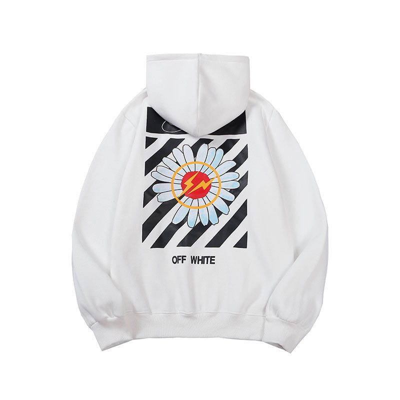 Autumn And Winter Joint Name Lightning Small Chrysanthemum Velvet Padded Hooded Sweatshirt Men And Women Same Style