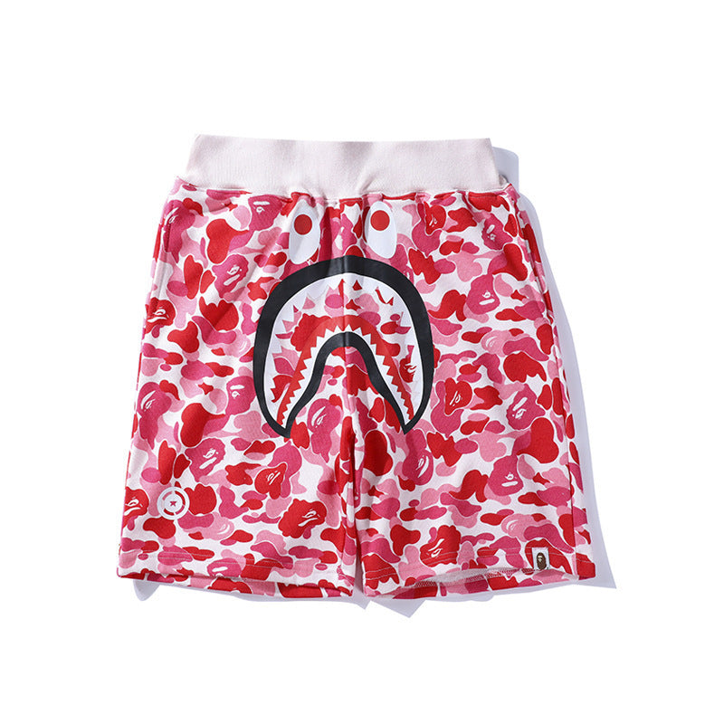 A Bath Ape Shorts Shark Head Camouflage Bottom Pattern Casual Shorts Men's and Women's Fashion Lace Shorts