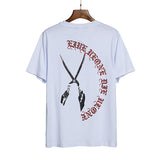 Friends Vlone Rhinestone Shirt Scissors Sanskrit Print Loose Short Sleeve