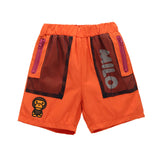 A Ape Print for Kids Shorts Children's Summer Clothing BAPE Letter Monkey Printing Mesh Stitching Casual Shorts
