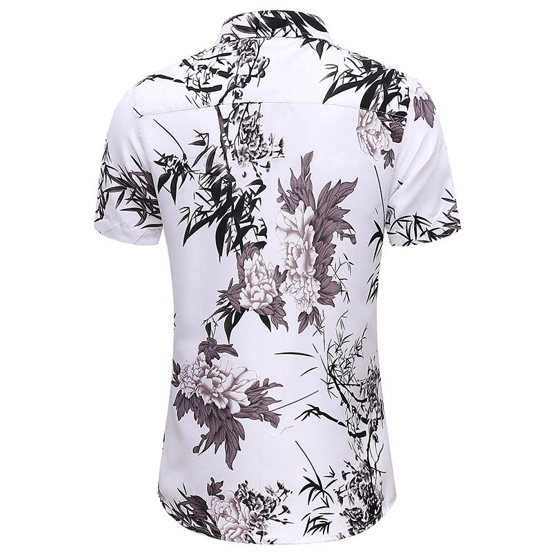 Summer Men's Short Sleeve Flower Large Size Fashion Trend Casual Retro Sports Men Shirt