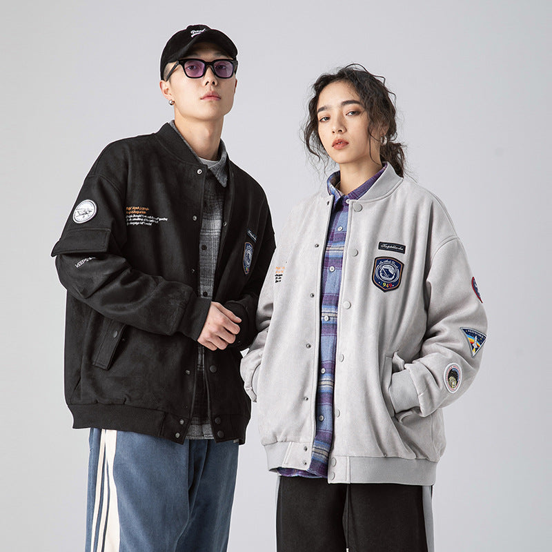 Men's Spring Large Size Sports Retro Stand Collar Labeling Two-Color Baseball Uniform Jacket Men's Youth Retro Jacket Trendy Men Jacket