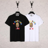 A Ape Print T Shirt Spring and Summer Ape Head Color Letter Print Short-Sleeve Loose Couple Casual T-shirt