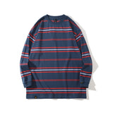 Men Fall Outfits Vintage Stripe Casual Loose Long Sleeve T-shirt Top