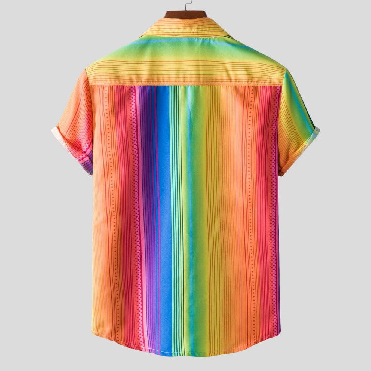 Summer Men's Short Sleeve Striped Shirt Large Size Fashion Casual Beach Style Shirt Men Shirt