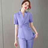 Women Pants Suit Uniform Designs Formal Style Office Lady Bussiness Attire Short Sleeve Slim Fit Business Suit Work Clothes
