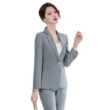 Women Pants Suit Uniform Designs Formal Style Office Lady Bussiness Attire Plaid Casual Spring and Autumn Slim-Fit Suit Jacket