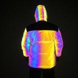 Rave Outfits Mens Stitching Colorful Reflective Cotton-Padded Jacket