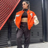 Cheerleader Letterman Jacket Letter Print Loose Single-Breasted Baseball Uniform