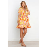 Kentucky Derby Dresses Printed Lace up Ruffled Floral