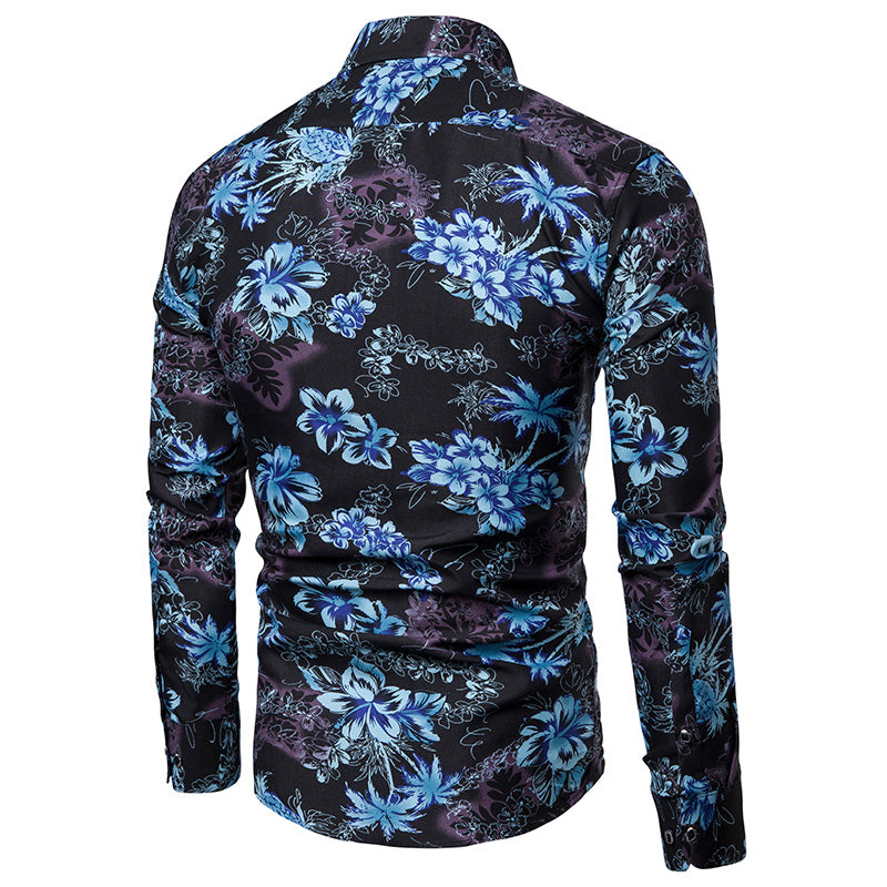 Men's Fashion Printed Large Size Casual Retro Sports Slim-Fit Long-Sleeved Shirt Men Shirt