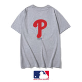 MLB T Shirt Men's and Women's Embroidered NY Rear Big P Letter Crew Neck Short Sleeve T-shirt