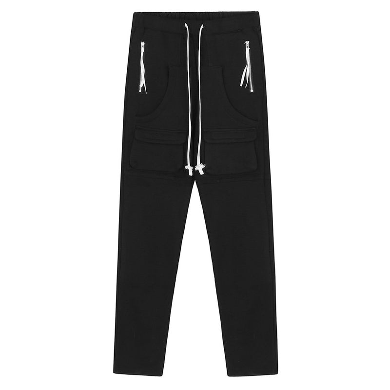 Solid Color Multi-Pocket Cargo Pants Men's plus Size Retro Sports Elastic Waist Casual Pants Trendy Trousers Men Pants
