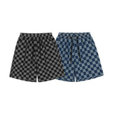 Men Jean Shorts Plaid Denim Shorts Men's Idle Style Trendy Baggy Straight Trousers Summer Casual Shorts