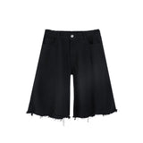 Mens Jean Shorts Raw Edge Denim Shorts Men's Street Fashion Loose Straight Shorts Summer Casual Pants