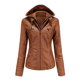 Urban Leather Jacket Hooded Leather Jacket Two-Piece Detachable Large Size Leather Jacket for Women Spring and Autumn Coat