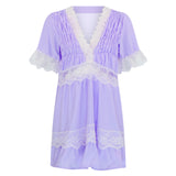 Russian Style Dress V-neck Printed Lace Stitching Lace Cool Dress