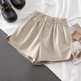 Leather Shorts Spring and Autumn High Waist Slimming Casual Pants Leather Pants Boot Pants Wide-Leg Pants