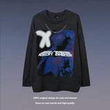 Men Fall Outfits Niche Retro Graffiti Printing Sweater Oversize Loose Sweater
