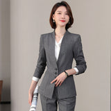 Women Pants Suit Uniform Designs Formal Style Office Lady Bussiness Attire Autumn Long Sleeve Slim-Fitting Workwear Suit