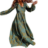 Red Peasant Dress Autumn Corset V-neck Printed Dress for Women