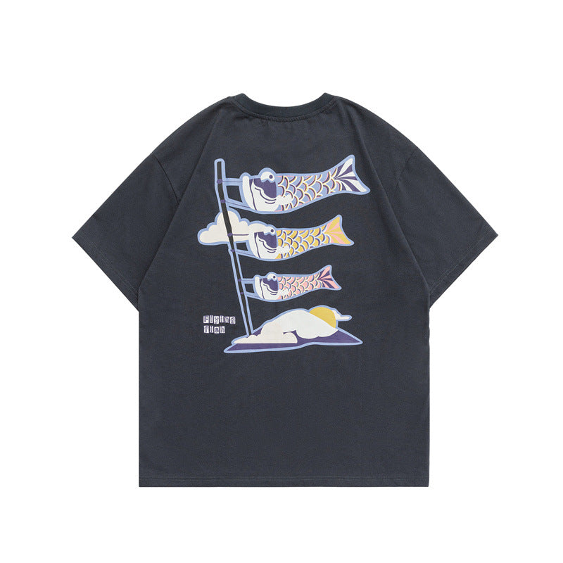 2022 Summer Man T Shirt Back Cartoon Printed round Neck