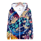 Demon Slayer Hoodie Sweatshirts Anime Casual Pullover Anime Print Zipper Sweater for Men