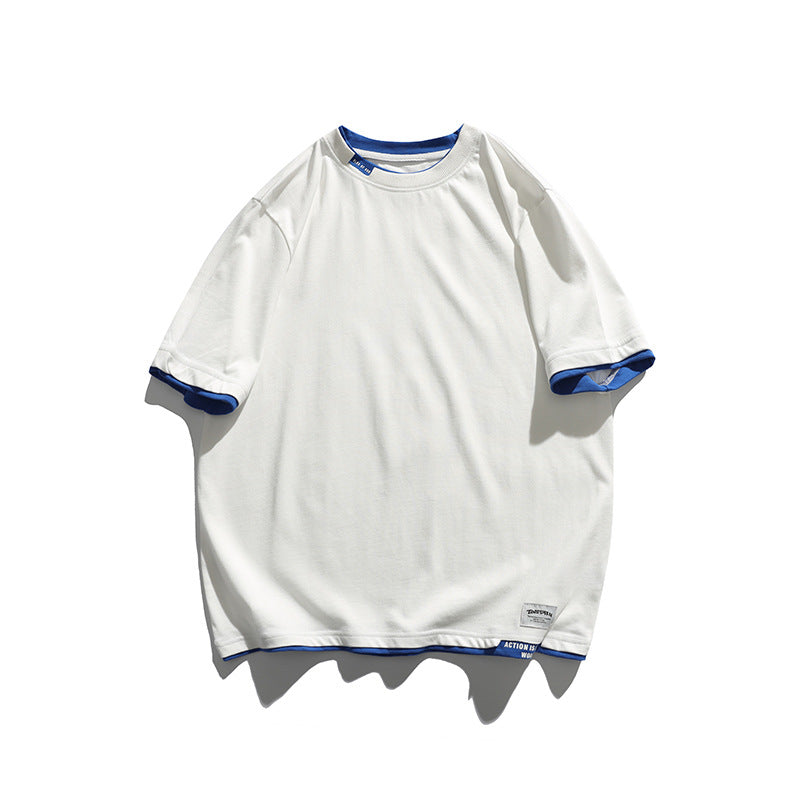 2022 Summer Man T Shirt Fake Two-Piece round Neck Printing